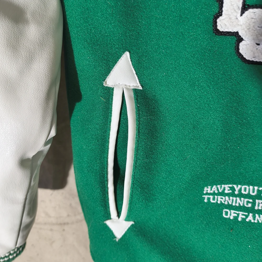 Black Pharoah Boy s Varsity Jacket Green & White W/Hood & Graphics / Patches